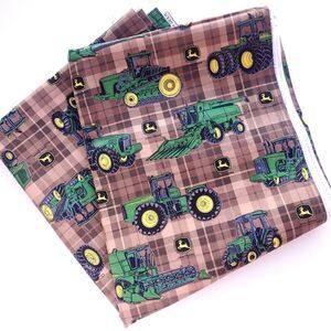 John Deere Fabric 44 x 106" Traditional Tractors Plaids Allover Brown Green